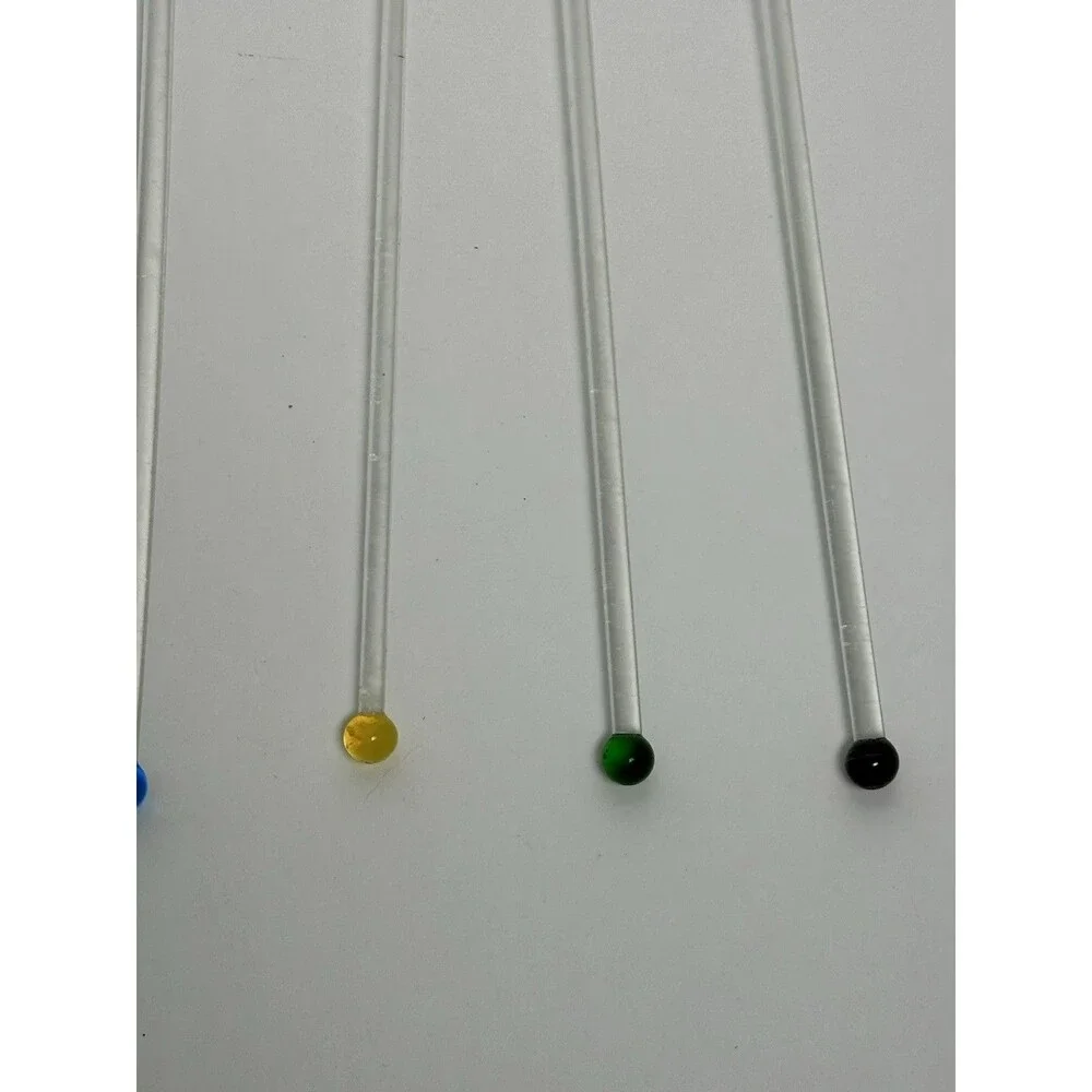 4 Vtg MCM Hand Blown Art Glass Bird Swizzle Stir Sticks Blue Green Yellow Purple